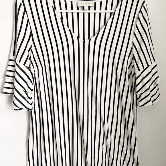🟢Skies Are Blue Striped V-neck Top Ruffle Sleeves S - Picture 3 of 7